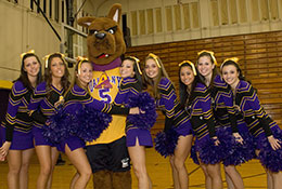 Photo of the mascot and cheerleaders. Link to Gifts of Appreciated Securities.